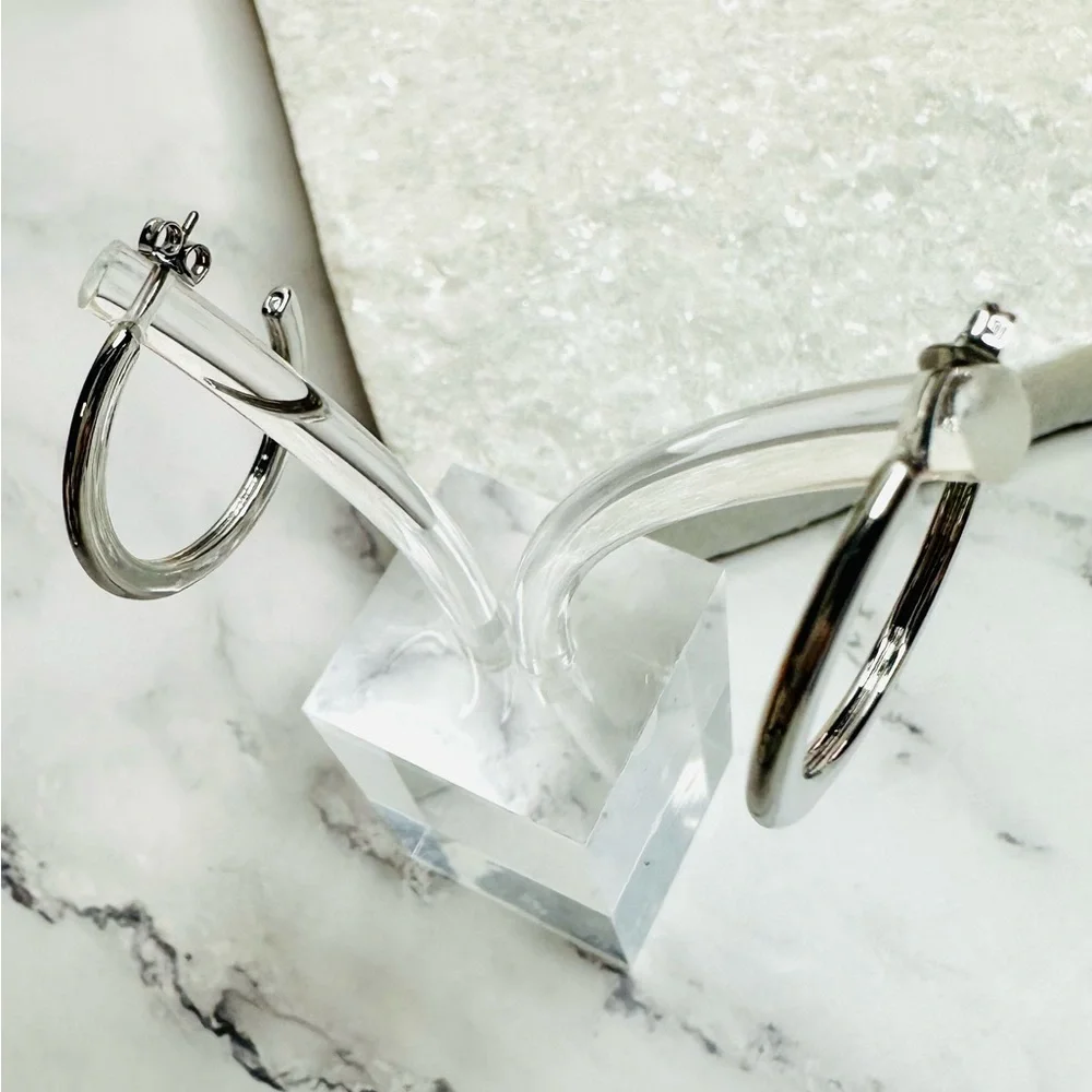 NEW! Coach Silver Colored Medium Signature Hoop Earrings - Picture 9 of 15